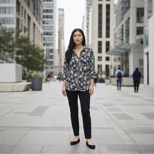 Cato Black and White Button Down Shirt with Notched Collar